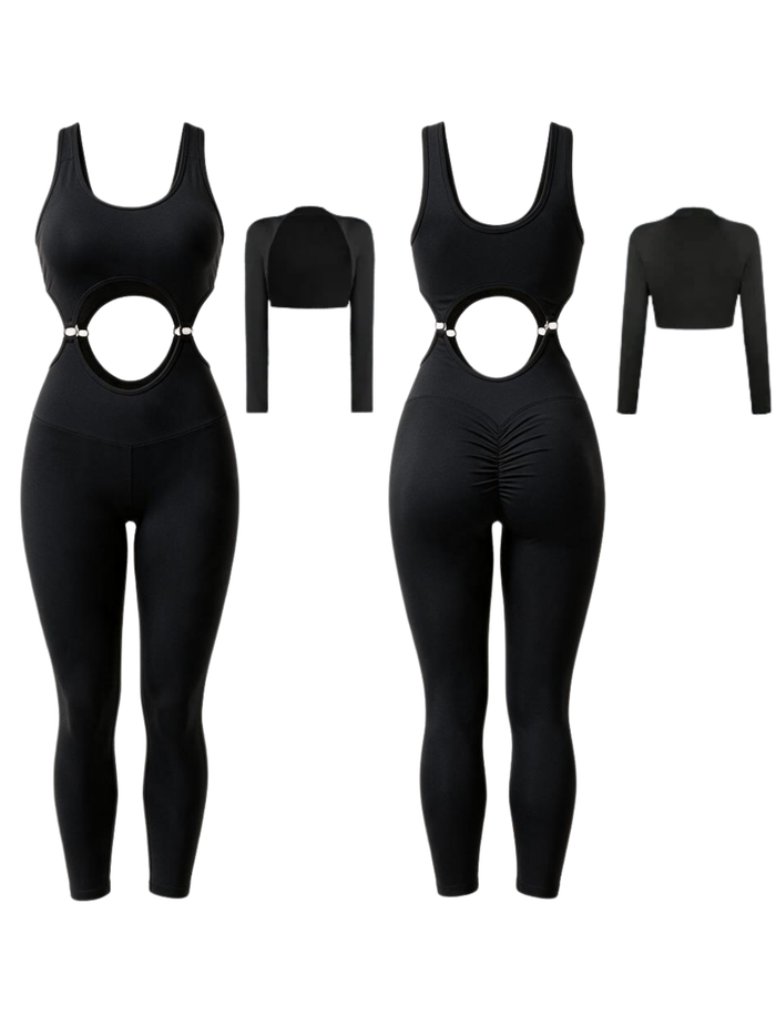 2 Pieces Cutout Shrug Fitness Jumpsuit