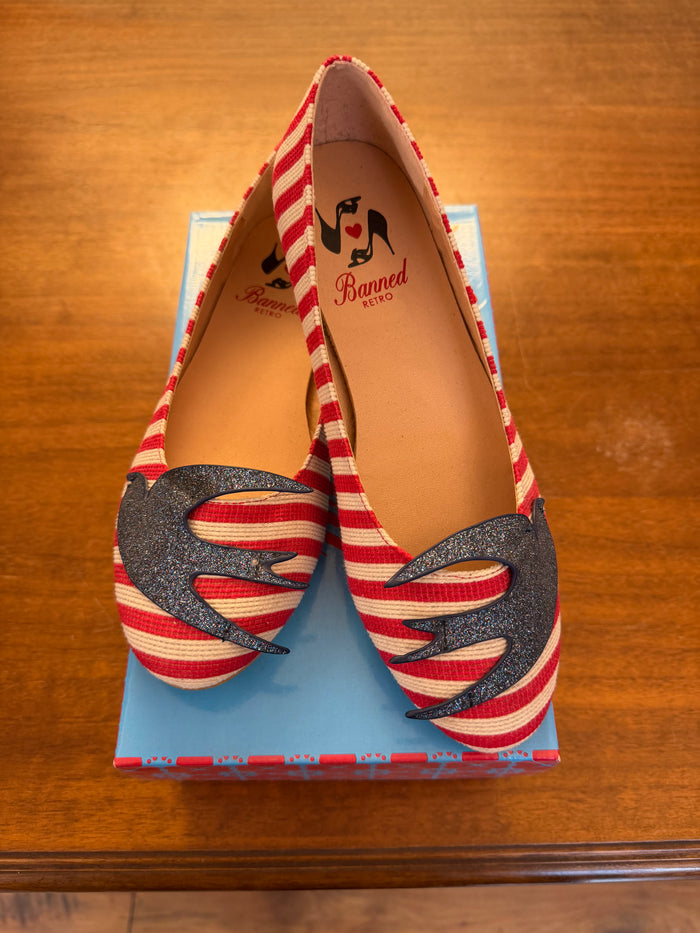 Ballerinas mit Schwalben Applikation, Gestreift