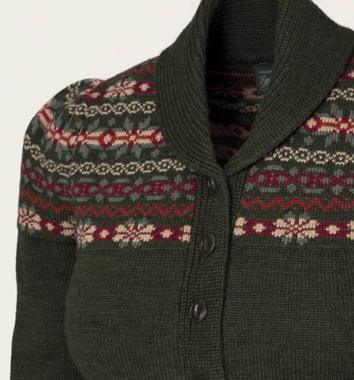 Cardigan The Fair Isle mit Merinowolle, Pine Green