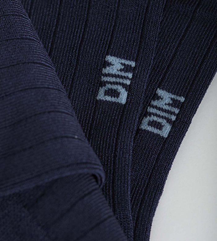Chaussettes femme côtelées en coton satiné Bleu Dim Mode