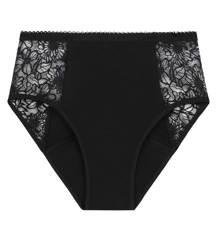 Culotte de règles taille haute flux très abondant noir à fleurs Dim Protect