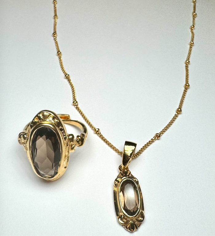 Halskette, The Antique Necklace Smokey Quartz, Vergoldet