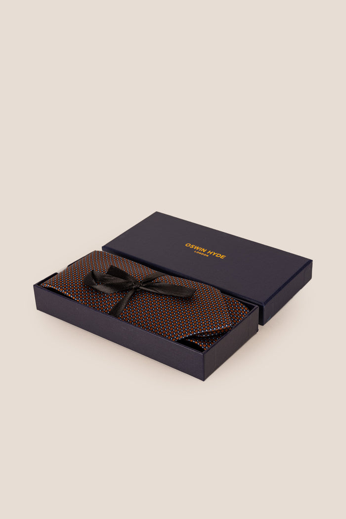 Harry Copper/Navy tie with geometric pattern, ideal for weddings, festive parties, and special occasions.