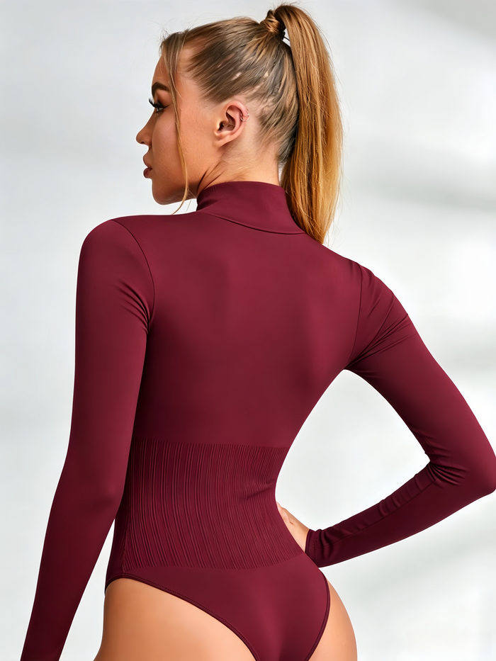 High Neck Fine Ribbed Long-Sleeve Bodysuits