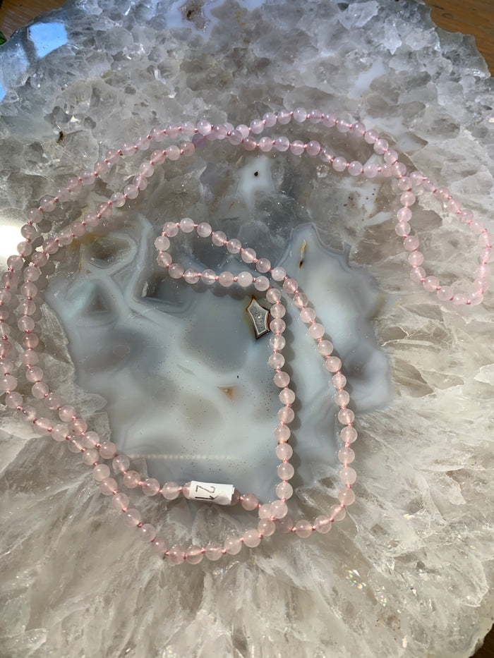 Knotted Bead Rose Quartz 18"