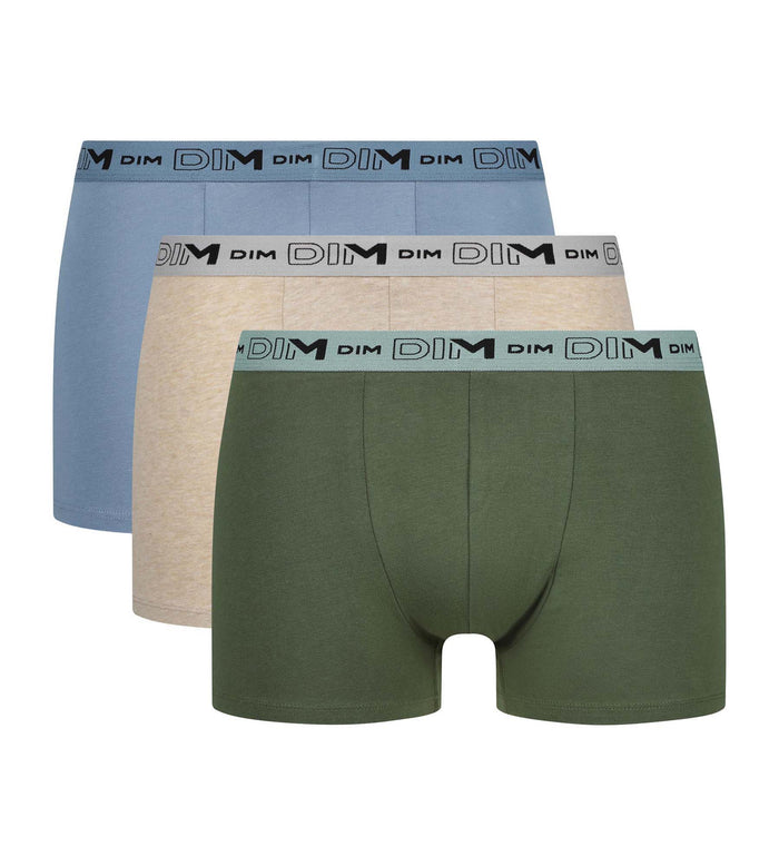 Lot de 3 boxers homme Beige Bleu Kaki Coton Stretch Bio