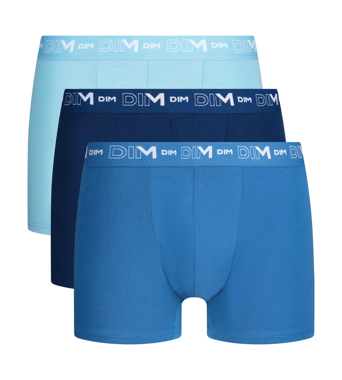 Lot de 3 boxers homme Bleu ceinture contrastée Dim Coton Stretch