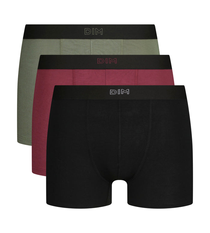 Lot de 3 boxers homme en coton Noir Kaki Rouge Ultra doux