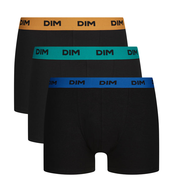 Lot de 3 boxers homme noir ceinture colorée Caméléon Mix & Colors