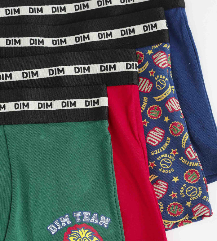 Lot de 4 boxers enfant Rouge Vert Bleu Baseball Dim Coton Stretch