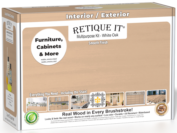 Retique It White Oak Multi-purpose Smooth Finish Kit for interior wood projects, featuring a matte top coat in a white oak finish.