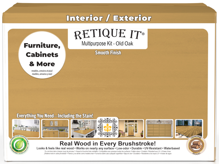 Retique It Wood'n Finish Kit in Old Oak with four large containers, smooth finish for multi-purpose wood projects.