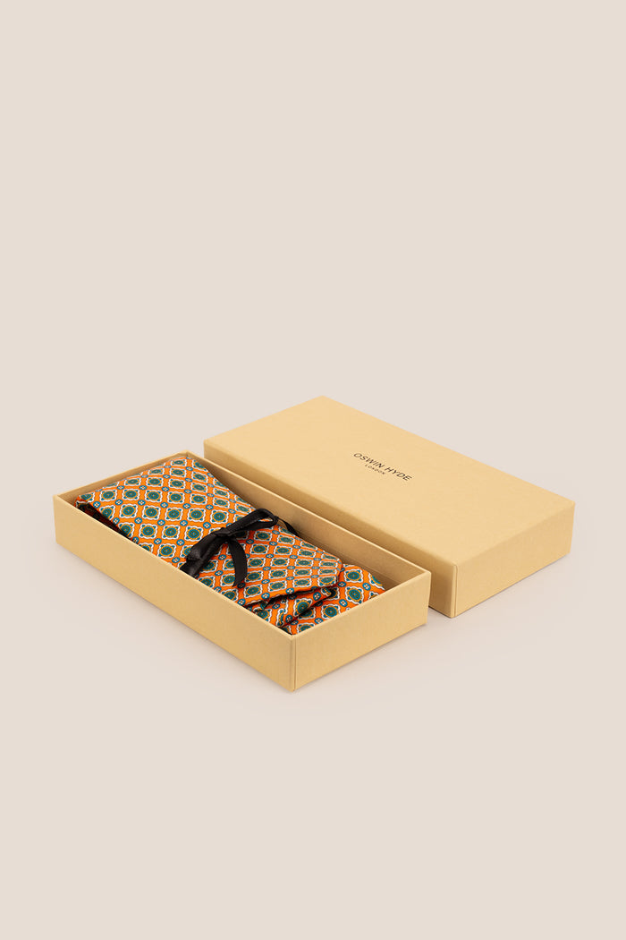Orange Geometric Pattern Silk Tie with elegant design, perfect for weddings, formal occasions, and smart attire.
