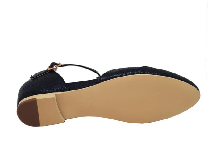 Parisienne T-Strap Schuhe, Schwarz-Weiß