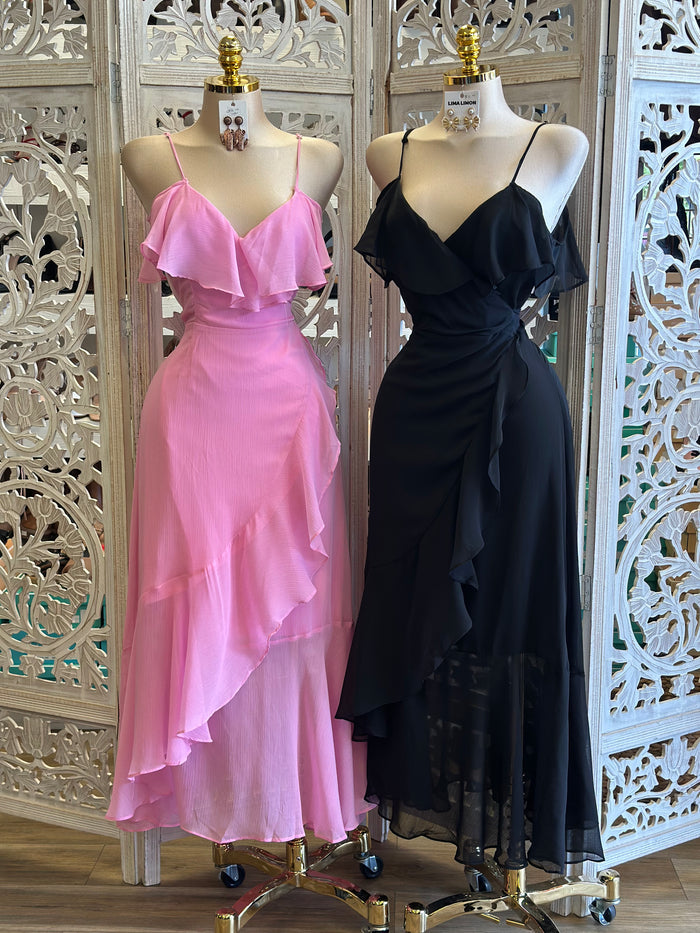 Pink Ruffle Cami Maxi Dress- no estira ..