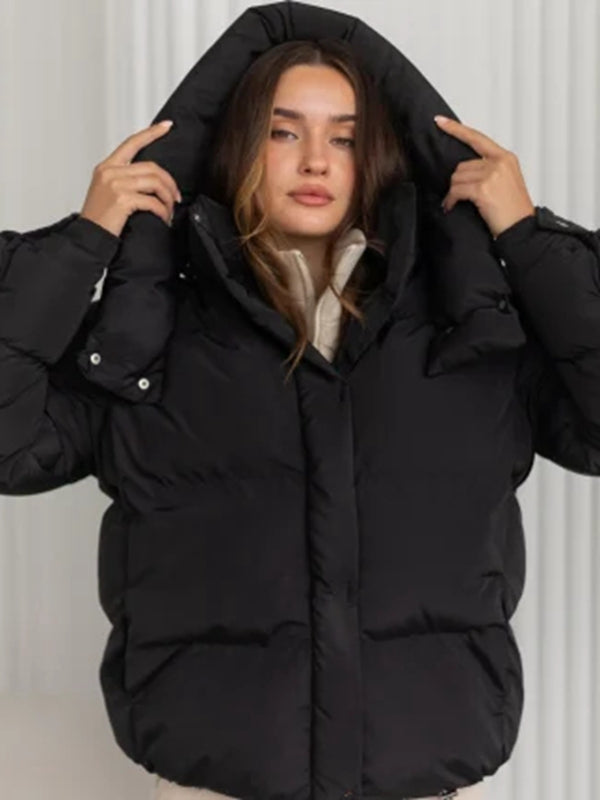 Pocket Zipper Warm With Hat Coat Jacket