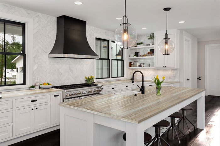 Retique It Raw Wood Kit in bleached finish, showing medium-sized wood pieces with a natural, textured grain for kitchen countertop projects.