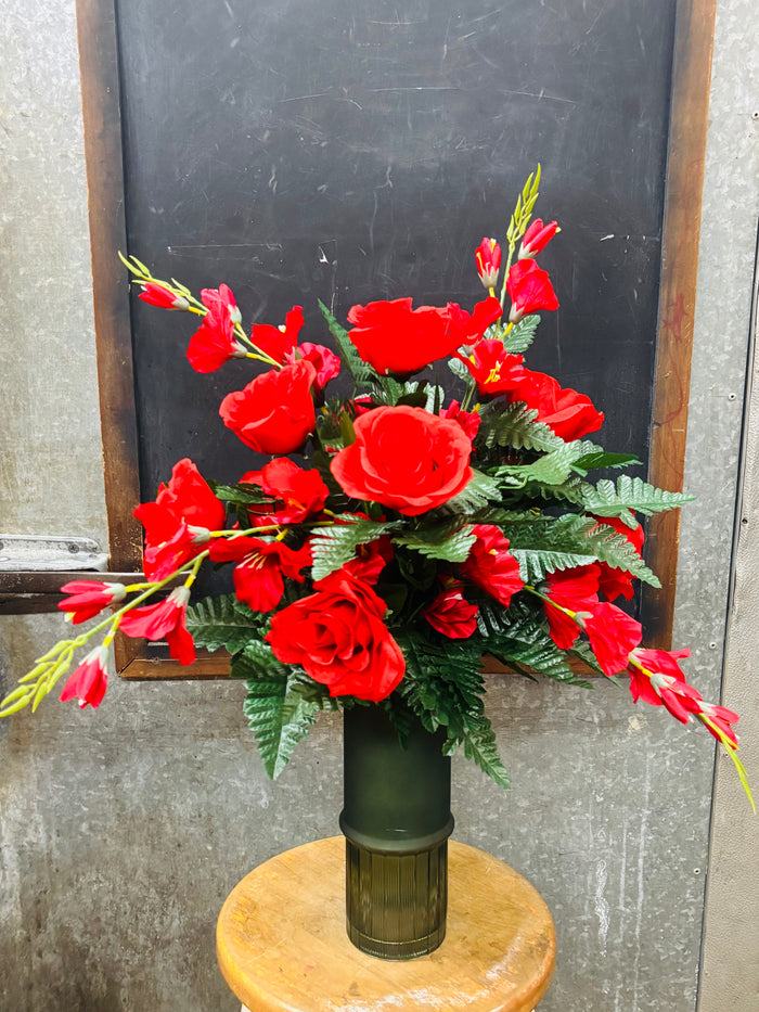 Red Rose & Red Glad Silk Vase Insert