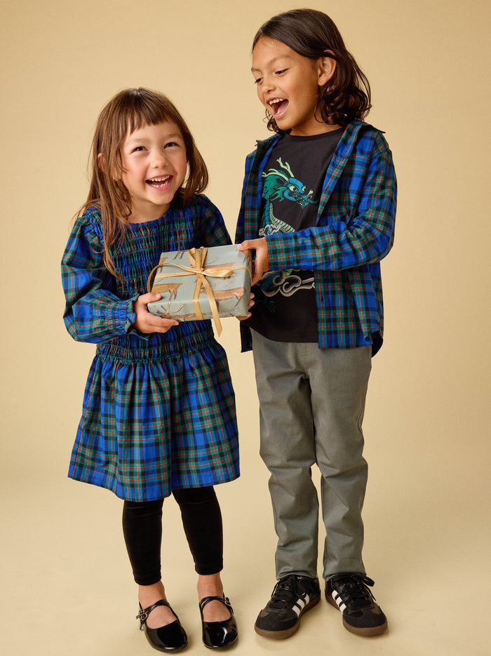 Smocked Woven Blouson Sleeve