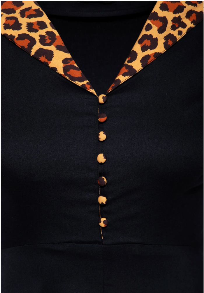 Swingkleid Leopard 50's mit Leo-Akzenten, Schwarz