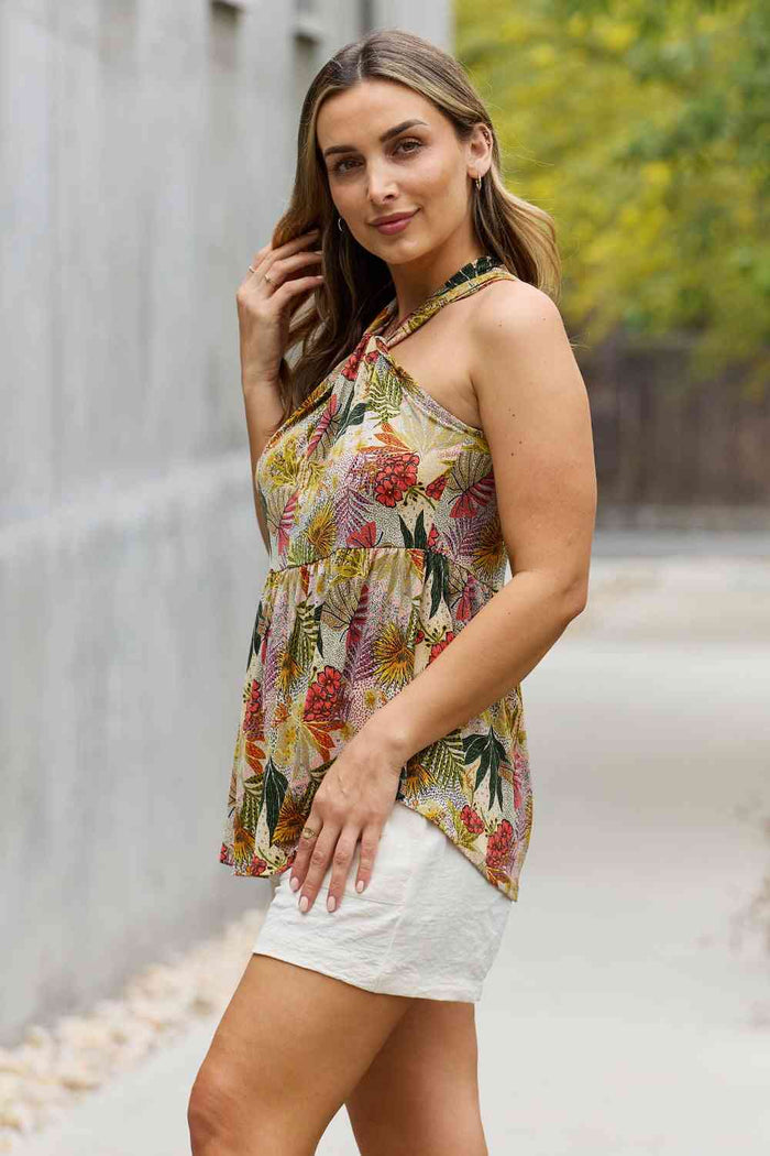 Women's Floral Halter Top - Vibrant Green, Full Size Fit