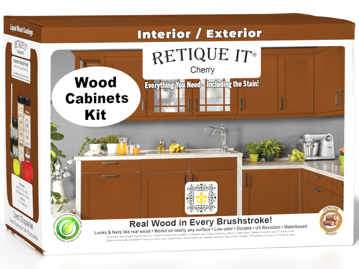 Cherry Wood'n Cabinet Kit with 12 smooth doors, stain finish by Retique It for stylish kitchen or pantry cabinetry.