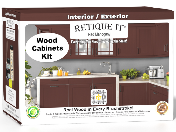 Red mahogany Wood'n Cabinet Kit with 12 smooth doors from Retique It for stained wood cabinet projects.