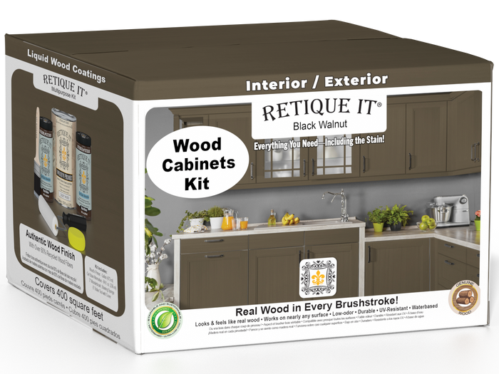 Black Walnut Wood'n Cabinet Kit with 48 smooth doors by Retique It, featuring stain for stylish, natural wood finish.