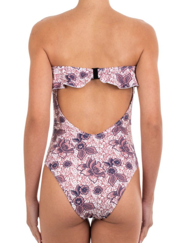 One-Piece Emmanuela Swimwear Yolanda Bandeau One Piece Pink Floral Apoella