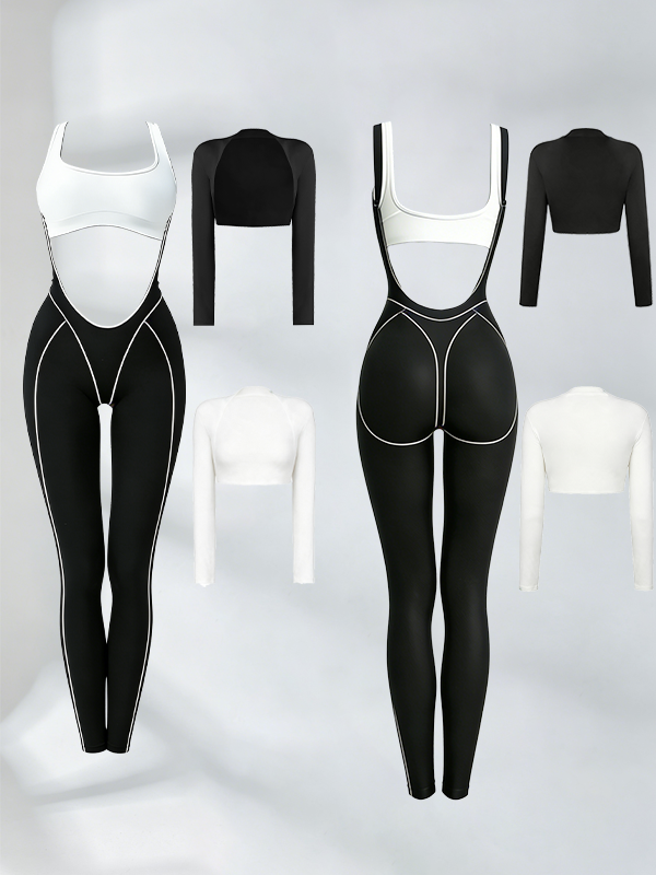 2‑Piece Contrast Piping Cutout Jumpsuit