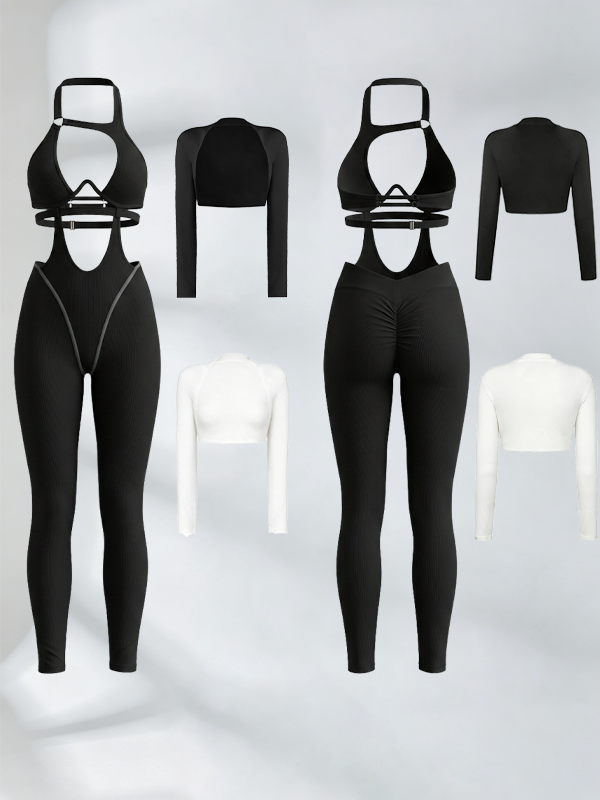2‑Piece Cutout Ribbed Jumpsuit