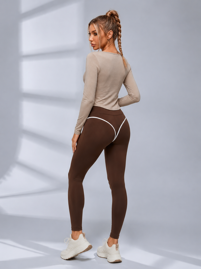 3 Pieces Front Tie Halter Contrast Fitness Set