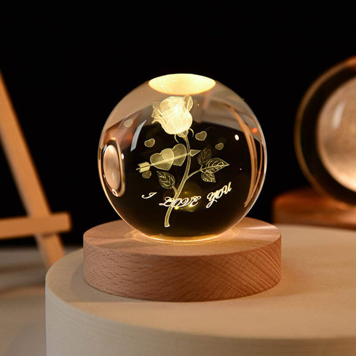 6cm/2.4in crystal ball + 7cm/2.8in warm light background / Roses