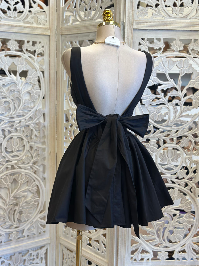 Black Open Back Ribbon Bubble Dress-Estira, Stretchy