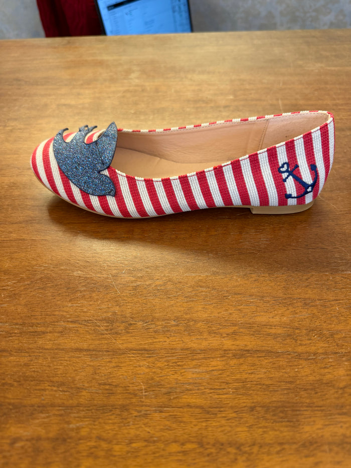 Ballerinas mit Schwalben Applikation,  Gestreift