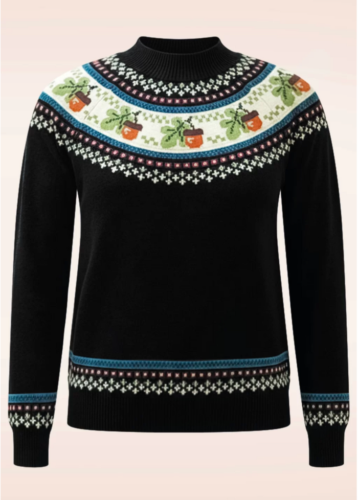 Acorn Fairisle Strickpullover in Schwarz