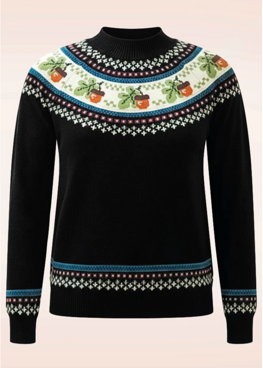 Acorn Fairisle Strickpullover in Schwarz