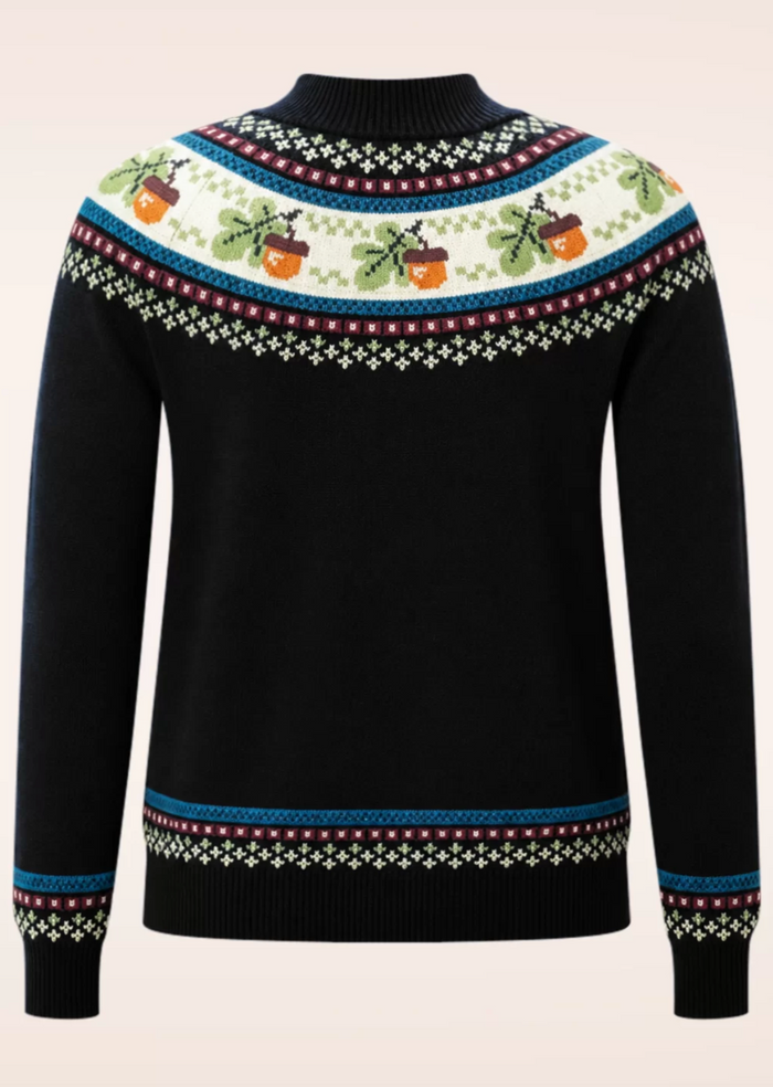 Acorn Fairisle Strickpullover in Schwarz