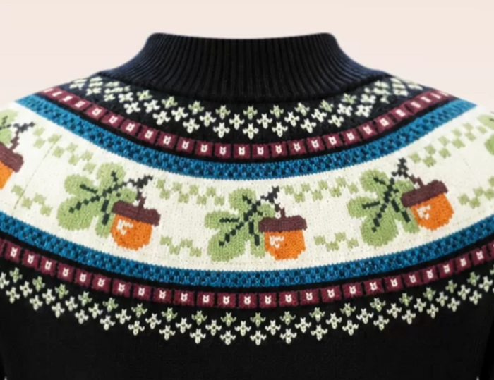 Acorn Fairisle Strickpullover in Schwarz