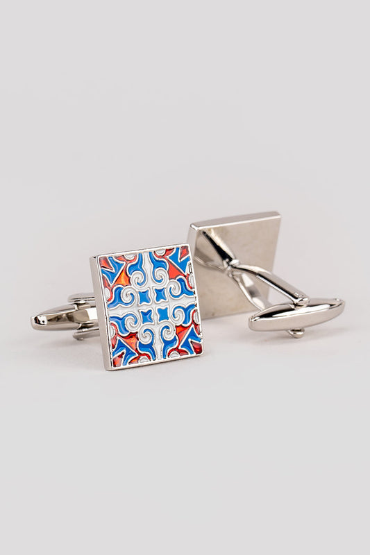 Adam Red and Blue geometric enamel men’s cufflinks for weddings and formal occasions.