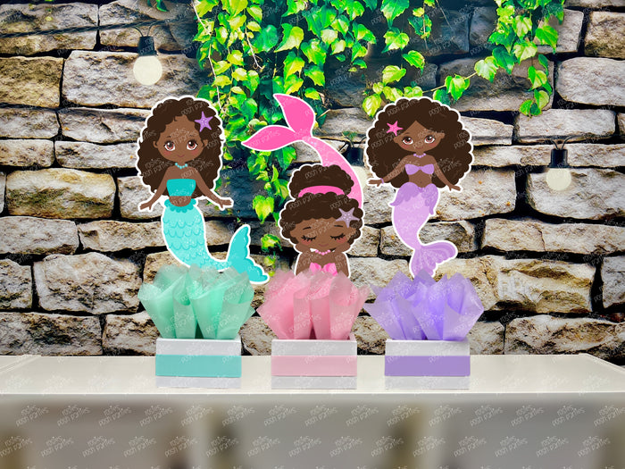 African American Mermaid | Mermaid Baby Shower | Under the Sea Theme Birthday | African Afro Mermaid Centerpiece Party Decoration INDIVIDUAL