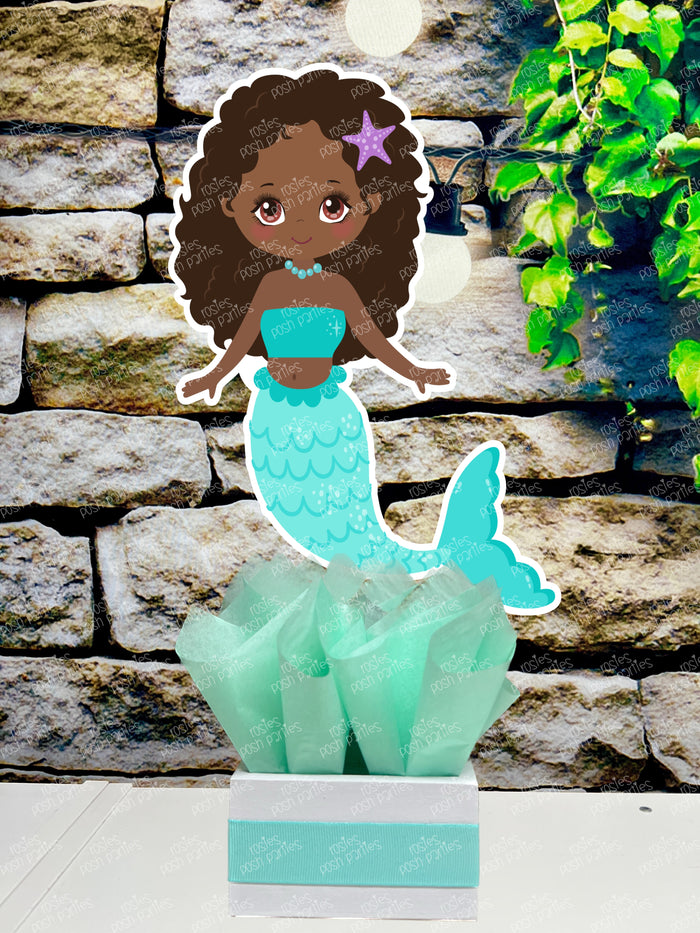 African American Mermaid | Mermaid Baby Shower | Under the Sea Theme Birthday | African Afro Mermaid Centerpiece Party Decoration INDIVIDUAL