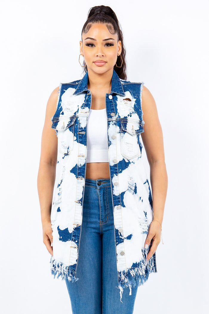 American Bazi Denim Vest - Frayed Edge, Button-Up Style