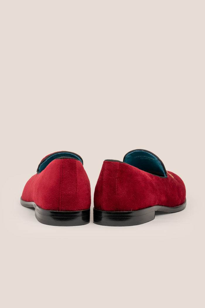 Archer Bordo velvet slip-on loafers for men featuring plush velvet material and sleek design, ideal for formal and smart casual occasions.