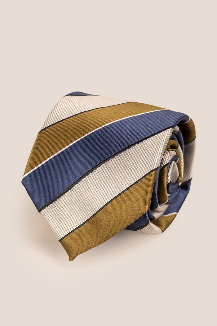 Archie Navy/Brown tie with striped design, ideal for weddings, parties, and formal occasions.
