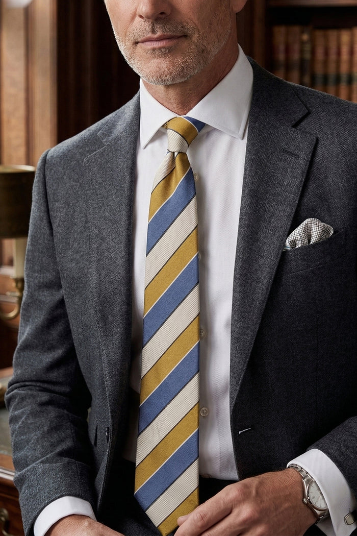 Archie Navy/Brown tie with striped design, ideal for weddings, parties, and formal occasions.