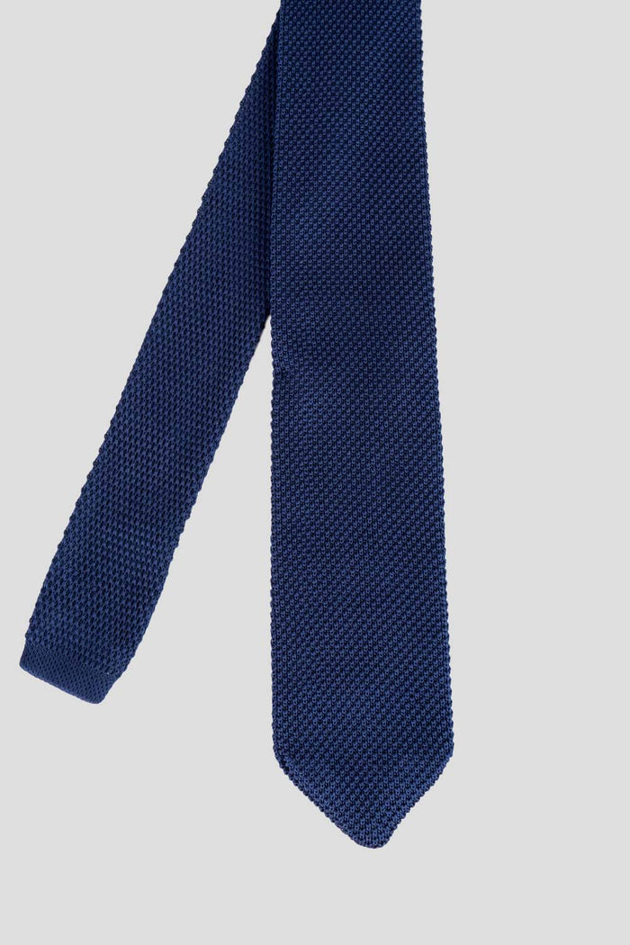 Ash Navy knitted tie with hand finishing, perfect for weddings and formal occasions.