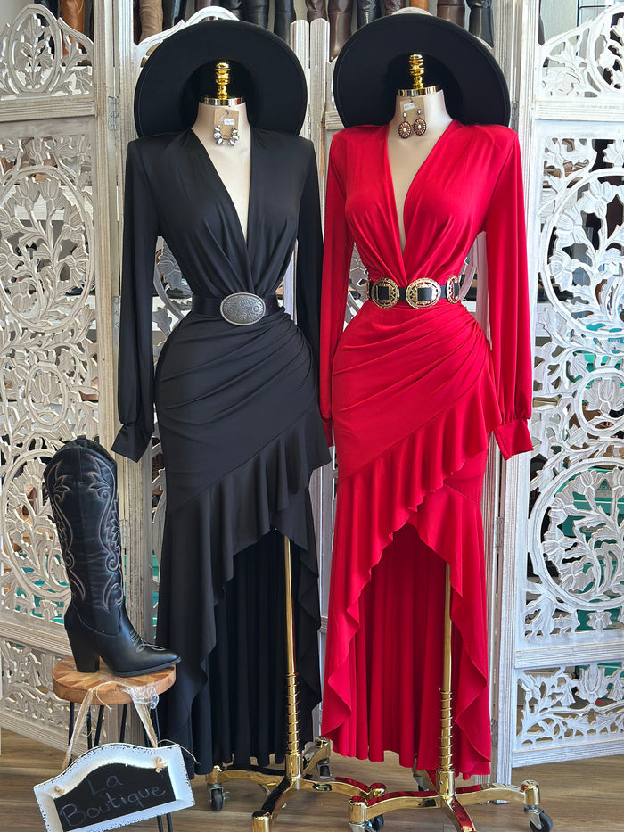 Asymmetrical Ruffle Dress-Estira, Stretchy