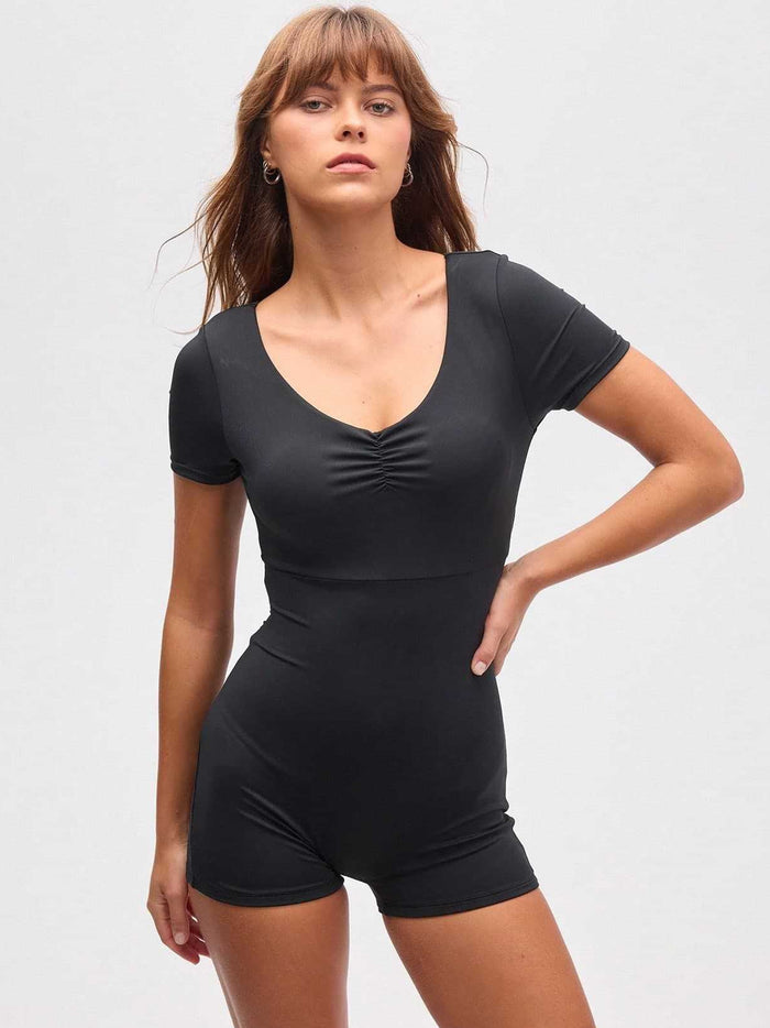 Backless Folds V-neck Short Sleeves Romper