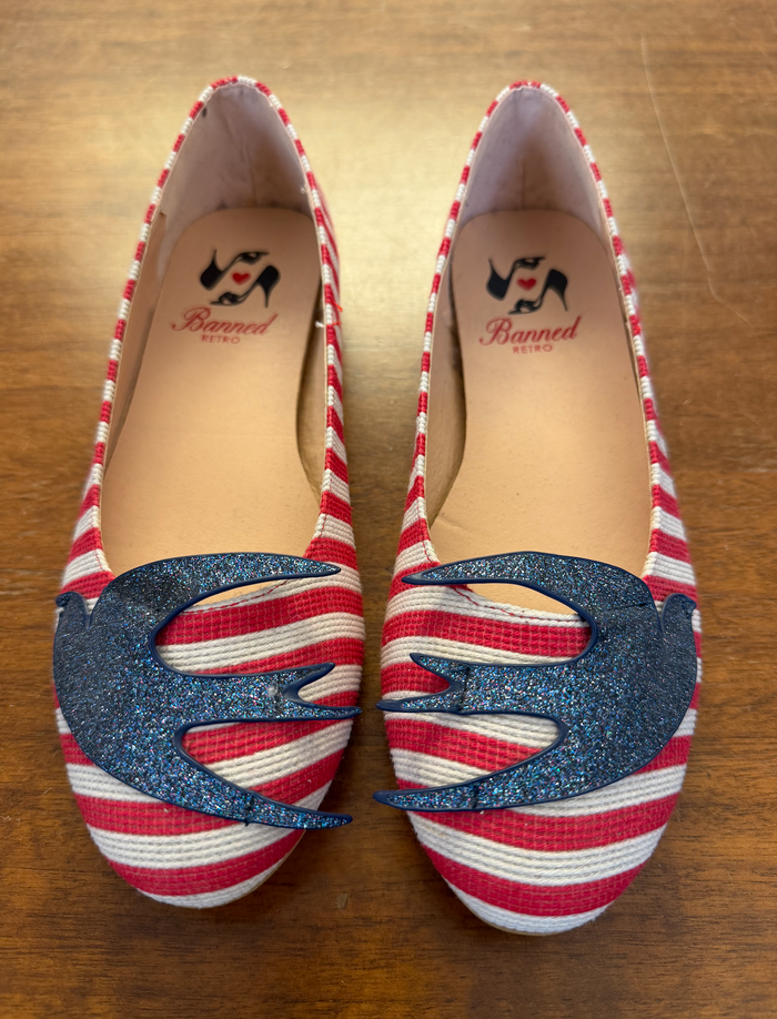 Ballerinas mit Schwalben Applikation,  Gestreift